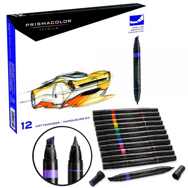 1570986Pri-Mar Prismacolor Premier Art Markers 12 Colours Set Double Ended with Chisel and Fine Tips_Img1